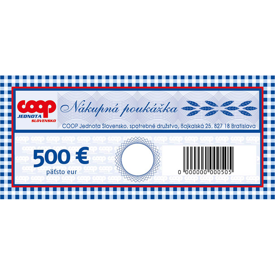 Nákupné poukážky COOP Jednota v hodnote 500€