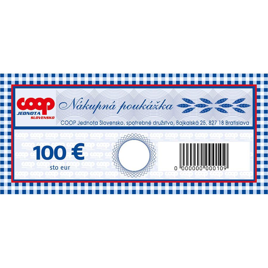 nákupné poukážky v hodnote 100 €
