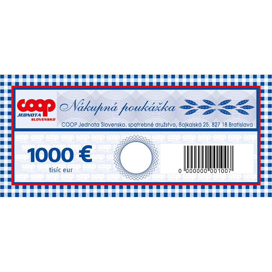 nákupné poukážky v hodnote 1000 € 
