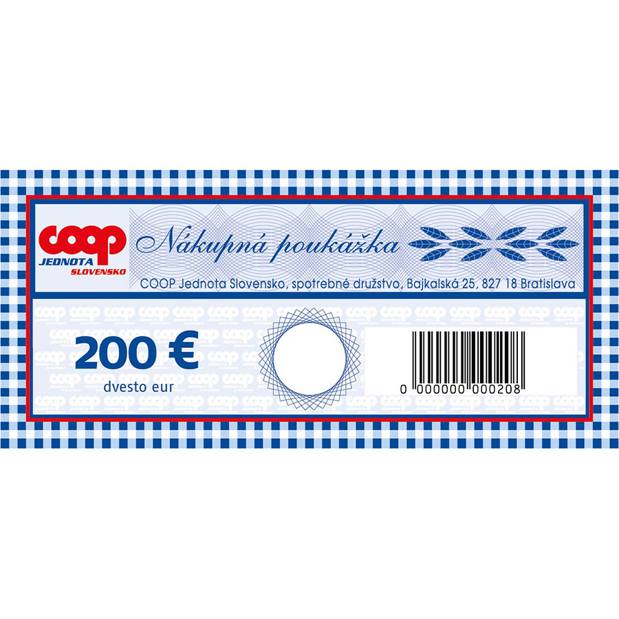 nákupné poukážky v hodnote 200 €