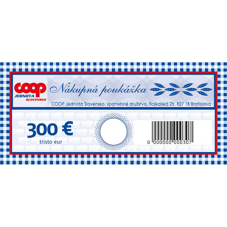 nákupné poukážky v hodnote 300 €