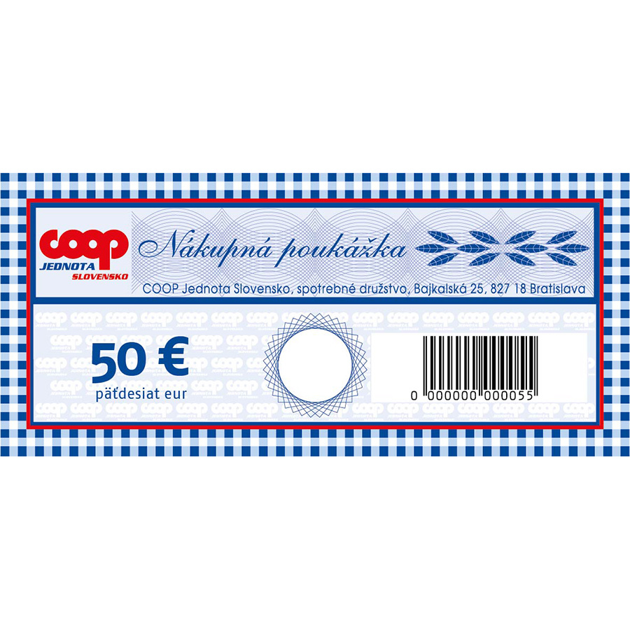 nákupné poukážky v hodnote 50 €
